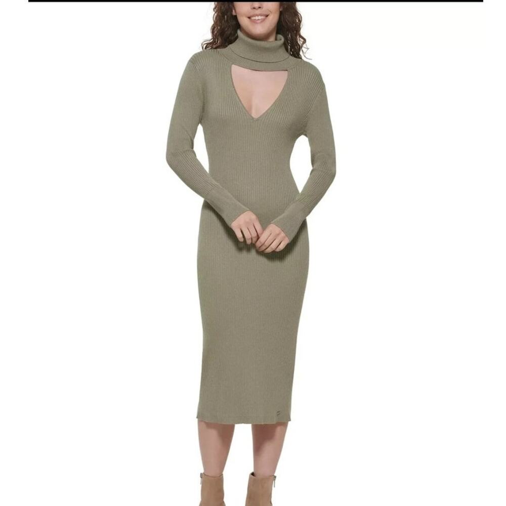 DKNY cutout turtleneck knit midi dress size XL nwt color mushroom